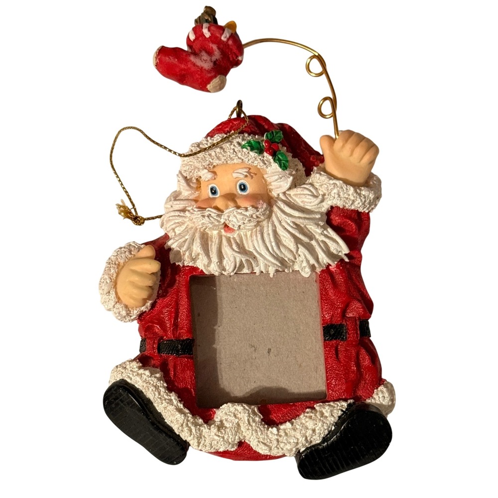 Santa Claus Photo Frame Christmas Ornament Red Suit Stocking Accent 5.5 Inch *